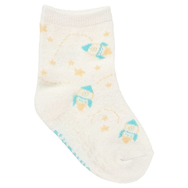 Kit com 3 pares de meias tam 21 ao 25 masculinas Pimpolho Foguete Bege e Azul