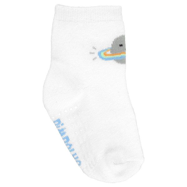 Kit com 3 pares de meias tam 21 ao 25 masculinas Pimpolho Planeta Azul e Branco