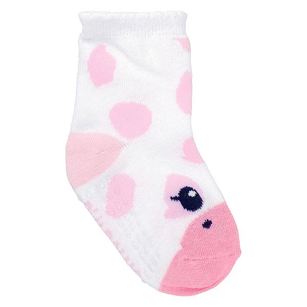 Kit com 3 pares de meias tam 21 ao 25 femininas Pimpolho Vaca Rosa e Branca
