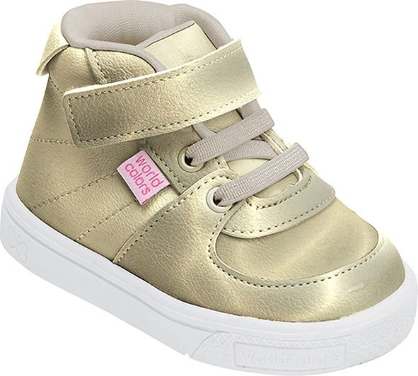 Tênis Bota Feminino World Colors Dourado com Velcro