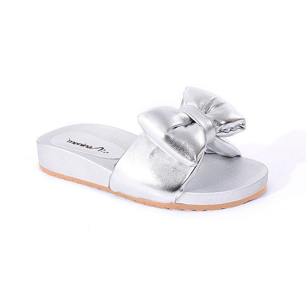 Chinelo Slide Prata Metalizado Maxi Laco Menina Rio