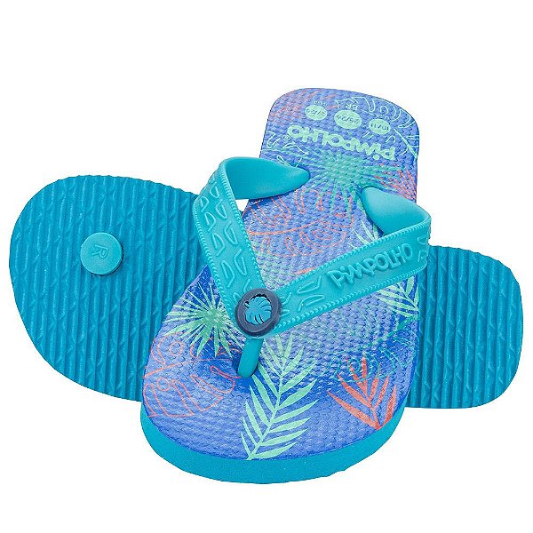 Sandália Praiana Chinelo Pimpolho Masculino Azul Folhagens
