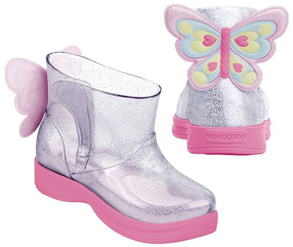 Galocha Feminina Gliter Prata Pink com Borboleta