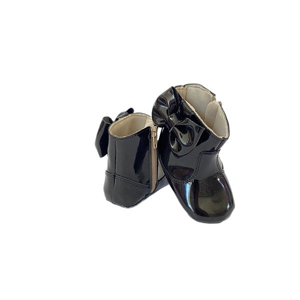 Bota Baby Laço Preto Verniz