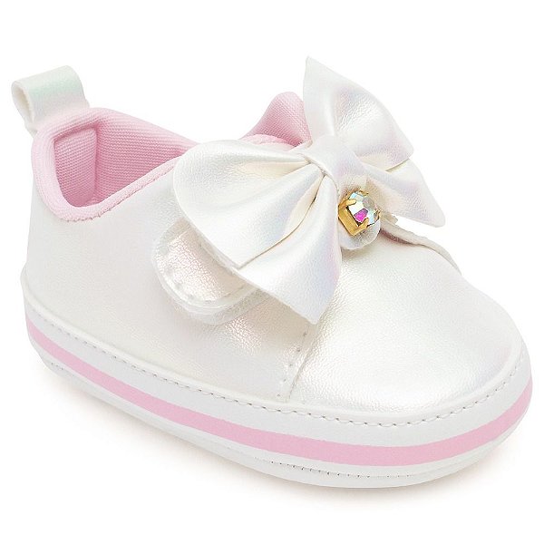 Tênis Slip On Pimpolho Branco Perolado com Laço