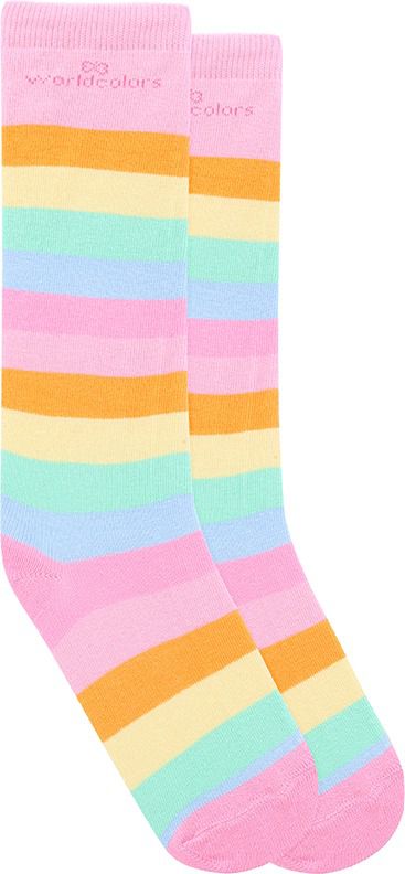 Meia 23 - 29 Worls Colors 3/4 Listrada Listras Coloridas Candy Colors
