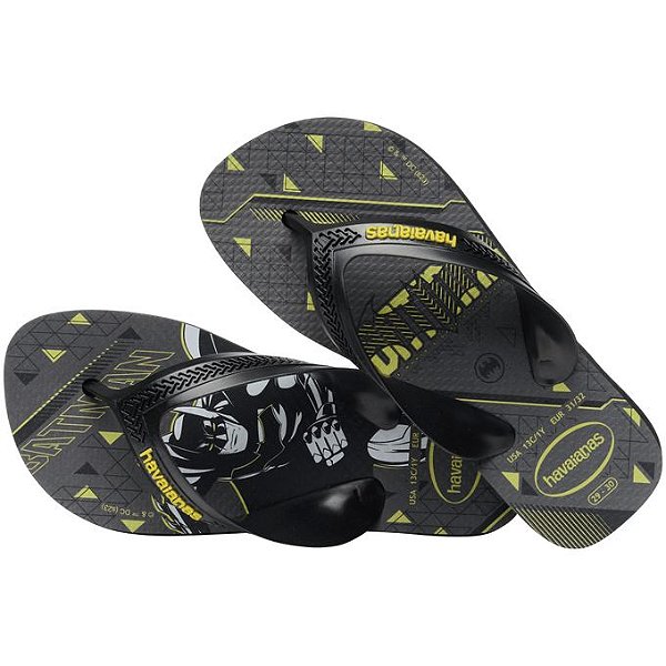 Chinelo Havaianas Tiras Largas Batman Preto e Amarelo