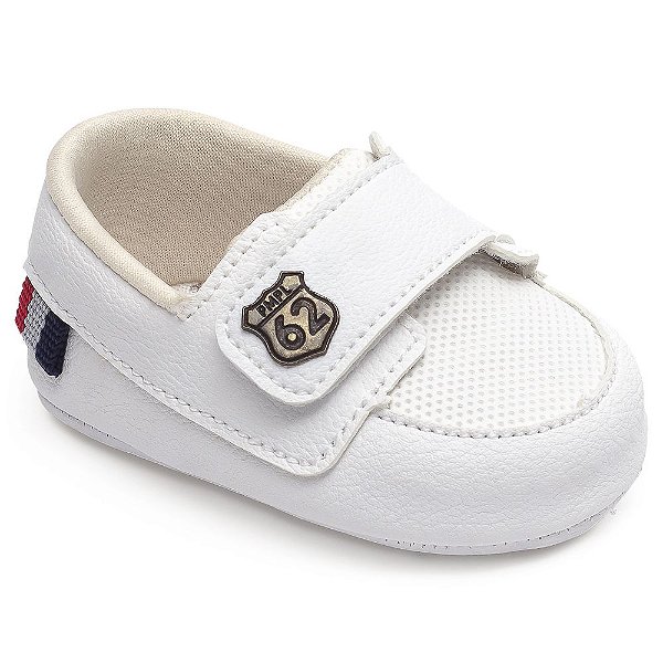 Sapato Mocassim Baby Pimpolho Branco Fechamento com Velcro