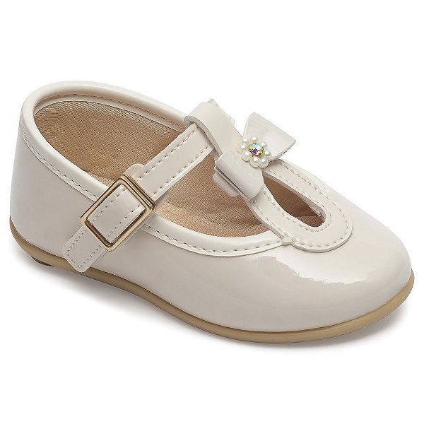 Sapatilha Helena Pimpolho Off White Verniza com Fivela