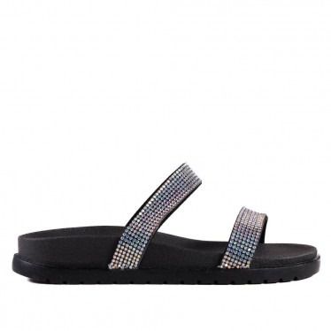 Sandalia Papete World Colors Preto com Strass