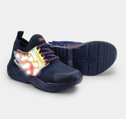 Tênis Masculino Bibi Pegasus Azul com Cadarço Elástico Neoprene Led na Lateral