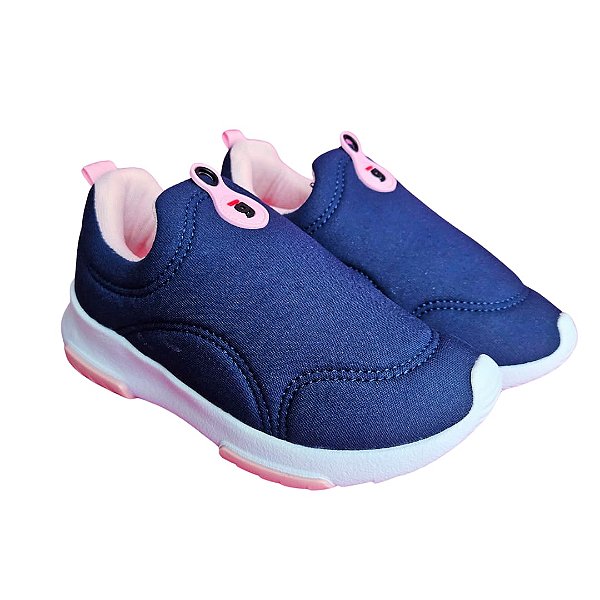 Tênis Jogging  Gibizinho Marinho/Rosa bb com a sola branca com cano baixo calce fácil