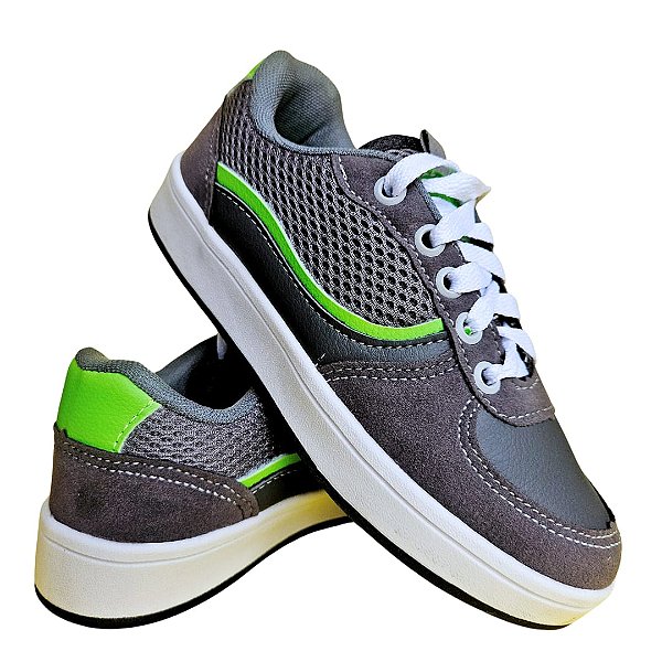 Tênis Casual Gibizinho Masculino Grafite e Verde com Cadarço