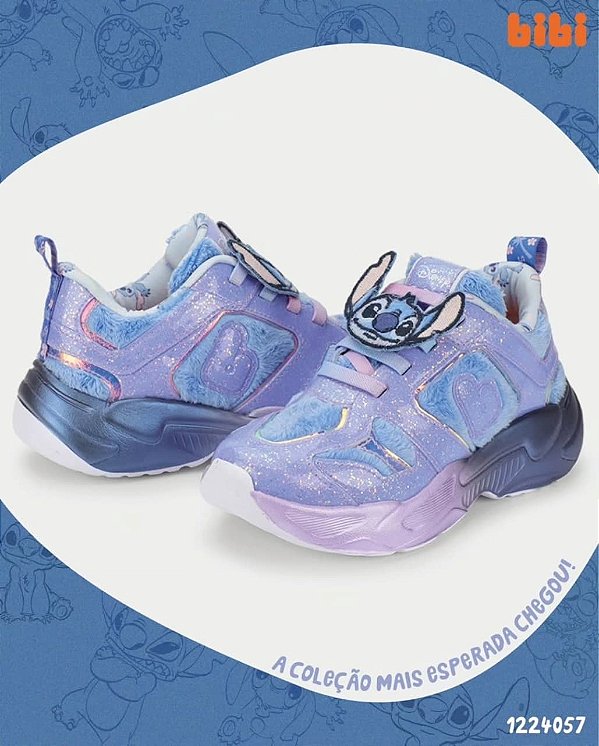 Tênis Bibi Pegasus Lilás e Azul com Glitter Stitch Cadarço Elástico