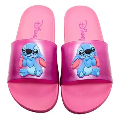 Chinelo Slide Disney Stitch Feminino Rosa Perolado com Glitter