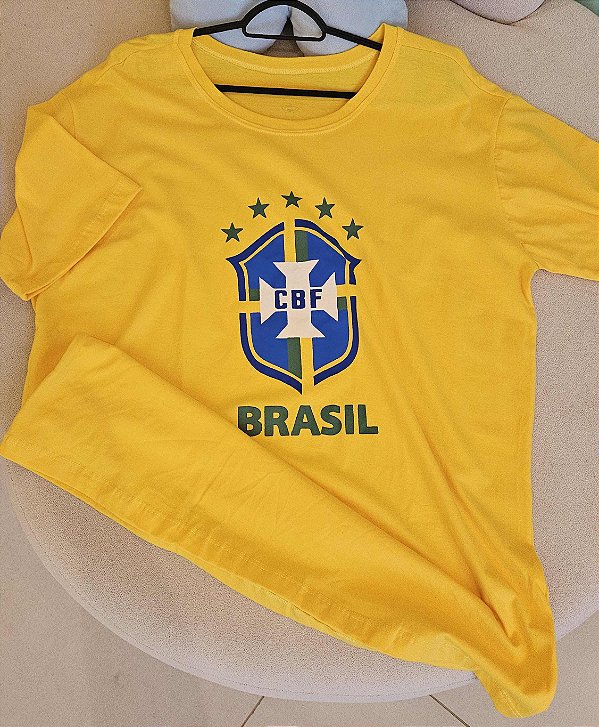 Camiseta Brasil Amarela Desenho Escudo Brasão CBF