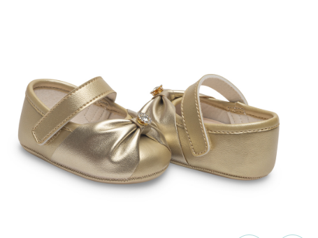 Sapatilha Pimpolho Princesa Dourada Laço Embutido Detalhe Pedraria Fechamento Velcro