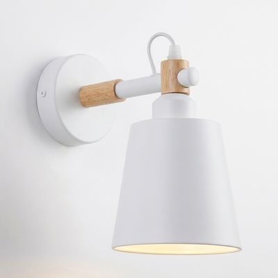 ARANDELA PAREDE NORDICA CONE DETALHE MADEIRA BRANCO
