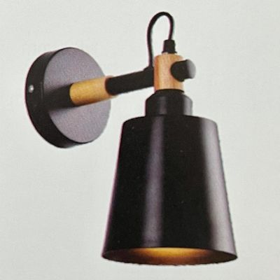 ARANDELA PAREDE NORDICA CONE DETALHE MADEIRA PRETO