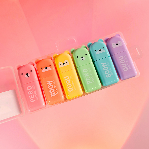 Kit Mini Marca Textos Ursinho Luminosos 6 Cores