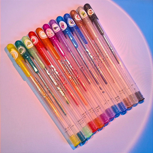 Kit Canetas Gel Glitter Cheiros de Frutas - 12 Cores