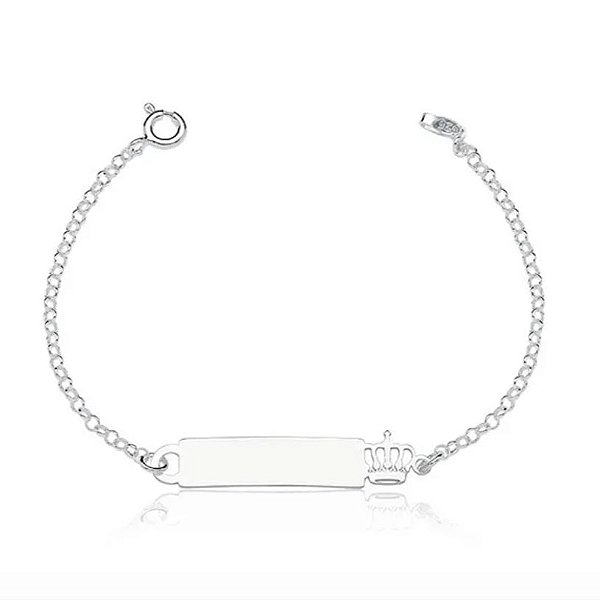 Pulseira plaquinha infantil Coroa - Prata 925