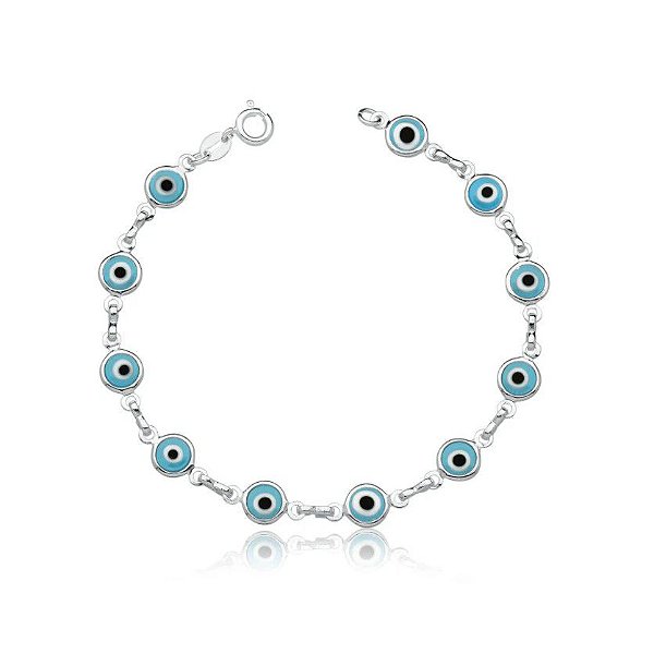 Pulseira de Prata 925 Feminina Olho grego - Azul claro
