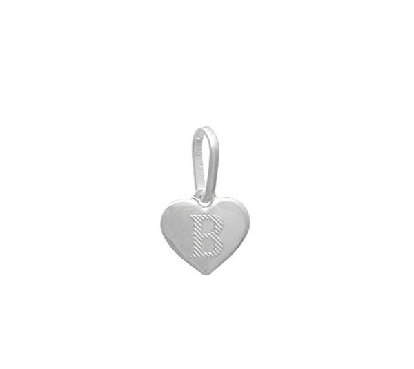 Pingente letra B formato coração em prata 925
