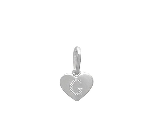 Pingente letra G em formato de coração prata 925