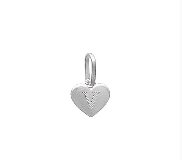 Pingente letra V formato coração em prata 925