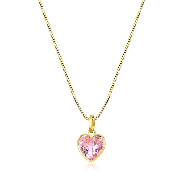 Ponto de luz coração rosa claro Ouro 18k 750 veneziana 45cm