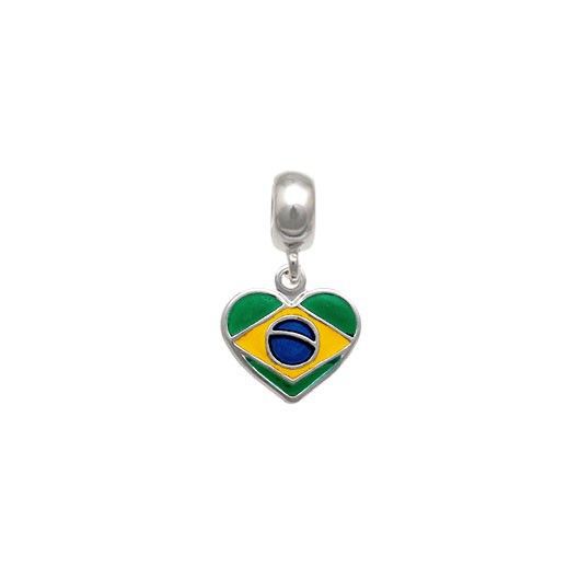 Berloque bandeira do Brasil formato coração prata 925
