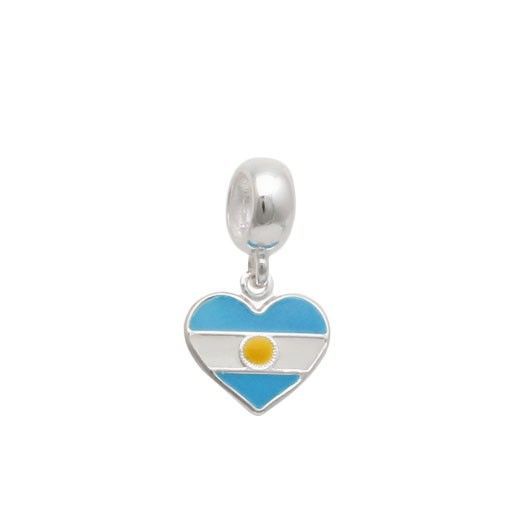 Berloque bandeira Argentina em formato de coração prata 925