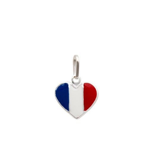 Pingente bandeira França em formato de coração prata 925