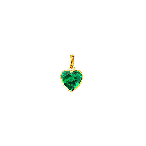 Pingente de ouro 18k coração zircônia 6mm esmeralda