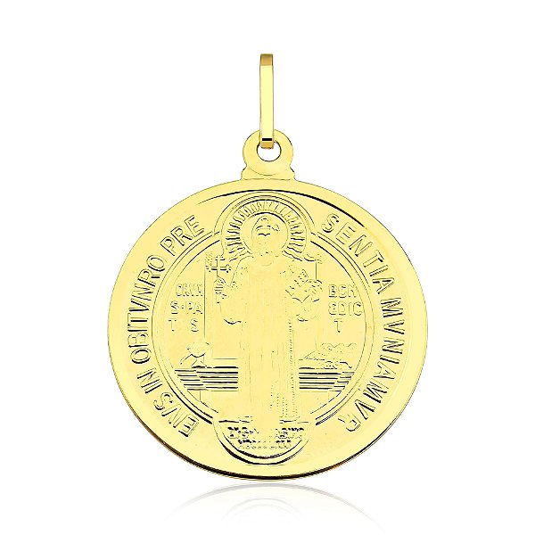 Pingente de Ouro Medalha São Bento Grande 2,5cm | Aqua Joias