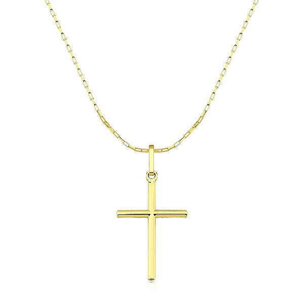 Colar masculino de ouro 18k 60cm com cruz de 2,2cm