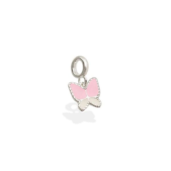 Berloque para Pulseira de Prata 925 Borboleta Rosa e Branco