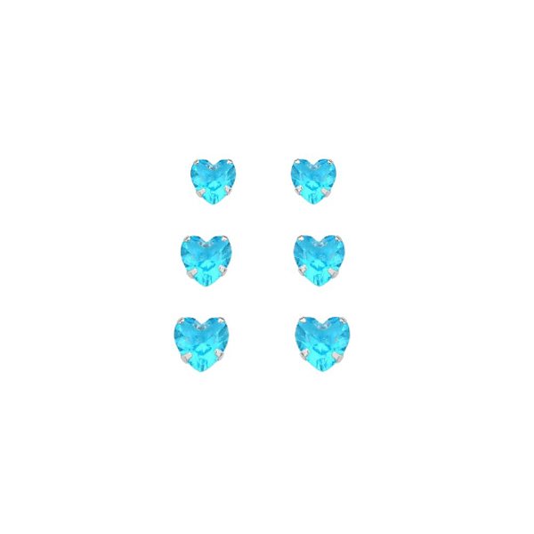 Trio de Brincos Prata 925 Coração Azul Tiffany