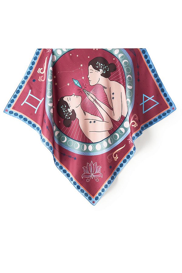 Lenço Zodíaco Gêmeos 60x60 + Pingente do signo