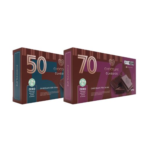 Chocolate vegano sem açúcar 50% e 70% Chocolife - 1kg