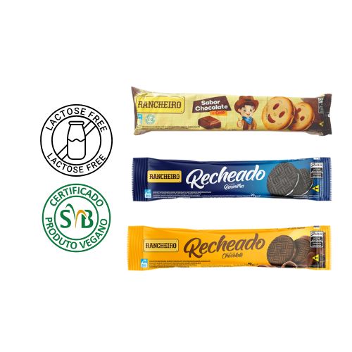 Kit 5 Biscoito Bolacha Recheada Vegana - Rancheiro - 90g