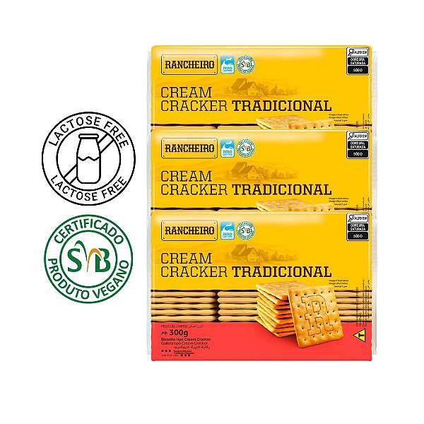 KIT 3 Biscoito Cream Cracker Vegano - Zero Lactose - Rancheiro