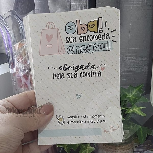 Folheto Agradecimento | Oba, sua encomenda chegou - Encanto em Cores - 50 unid. (Pronta-entrega)