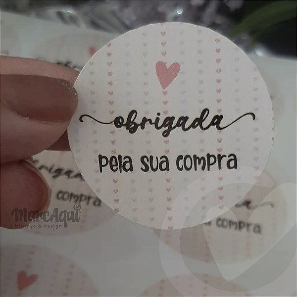 Adesivo Couchê 4x4cm | Obrigada pela compra - Encanto em Cores - 70 unid. (Pronta-entrega)