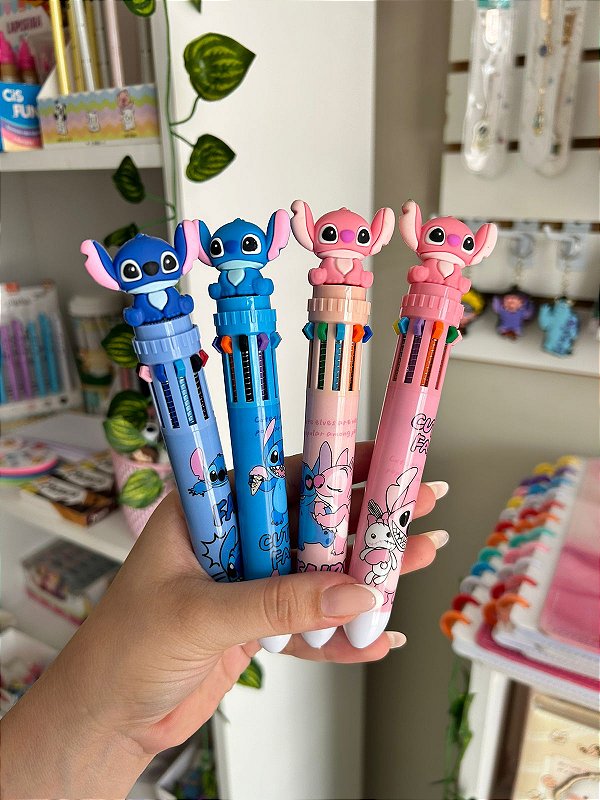 Caneta 10 Cores Stitch e Angel