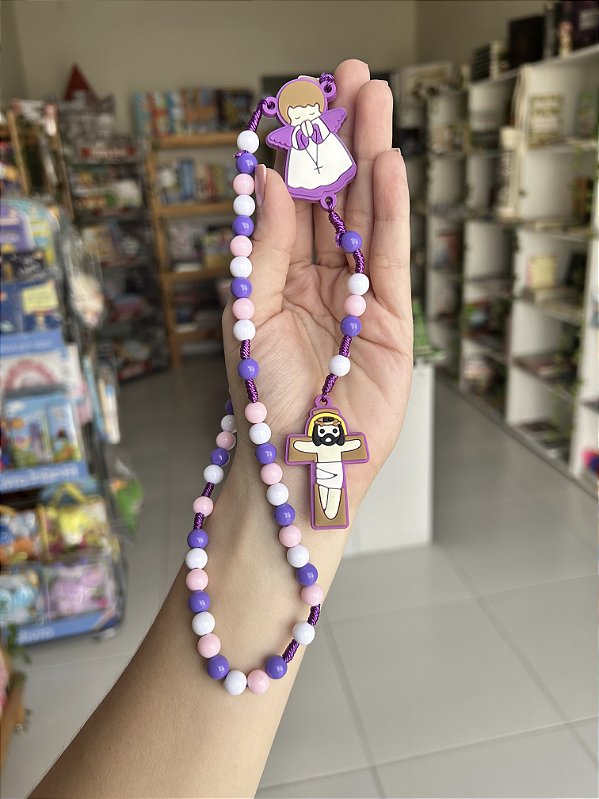Terço Infantil Anjo e Jesus Lilás
