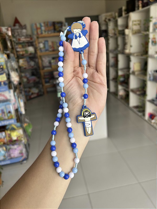 Terço Infantil Anjo e Jesus Azul
