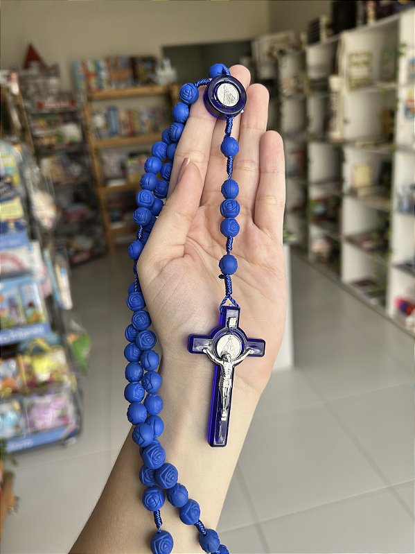 Terço com Contas em Rosas Azul