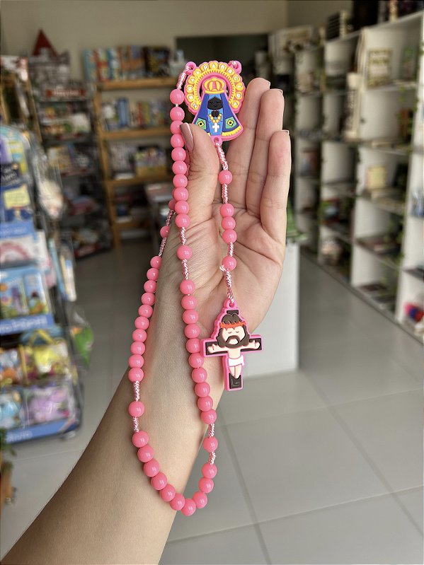 Terço Infantil Nossa Senhora Aparecida e Jesus Rosa